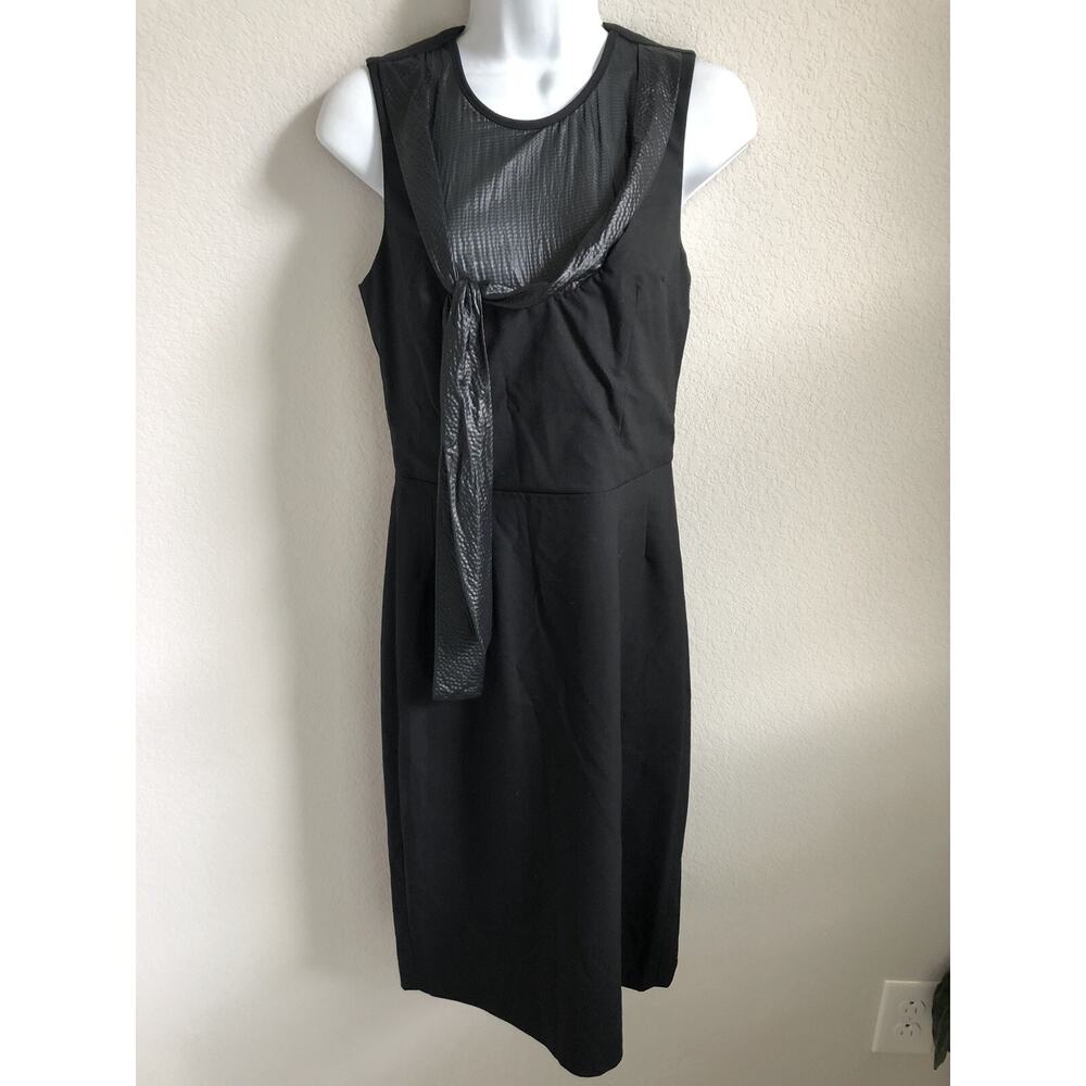 EUC Poleci Sleeveless Black Silky Ribbon Front Tie Size 4 64% Polyester Dress